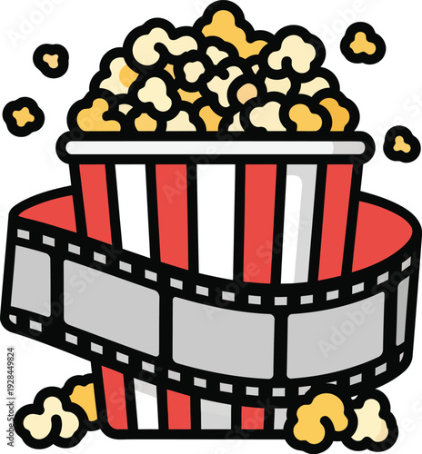 Cartoon popcorn bucket with film strip