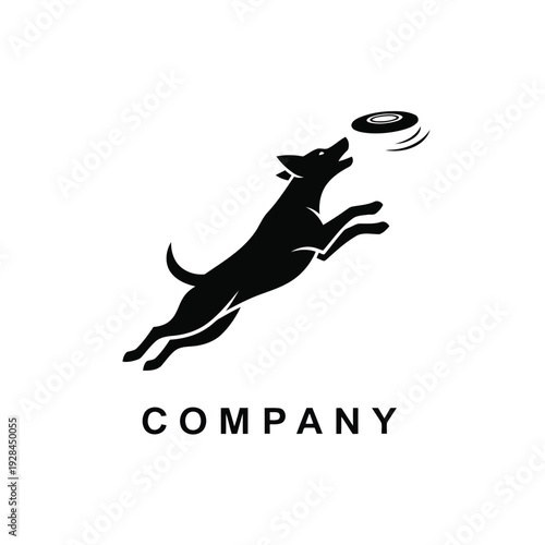 Dynamic dog logo catching a frisbee for a company brand Vector