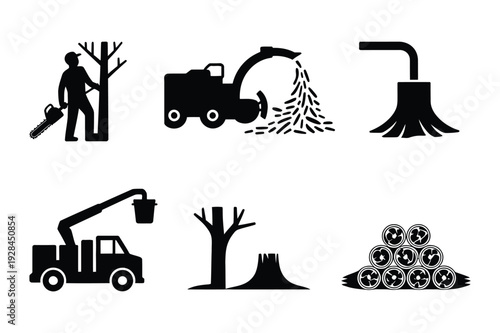 Tree Service and Logging Icons Set Vector Graphics