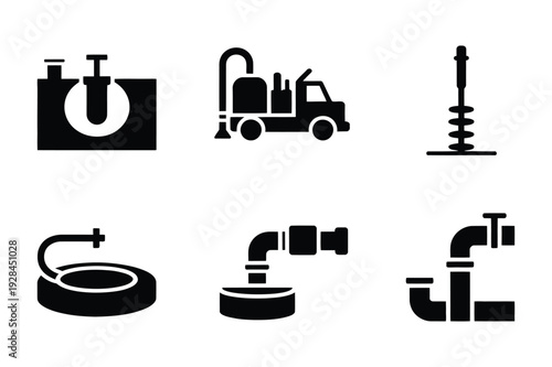 Plumbing and Sewer Service Icons Set Vector Graphics