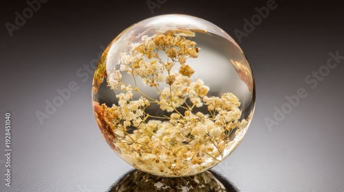 Wallpaper Mural Crystal Clear Resin Sphere Encapsulating Delicate White and Yellow Floral Elements Torontodigital.ca