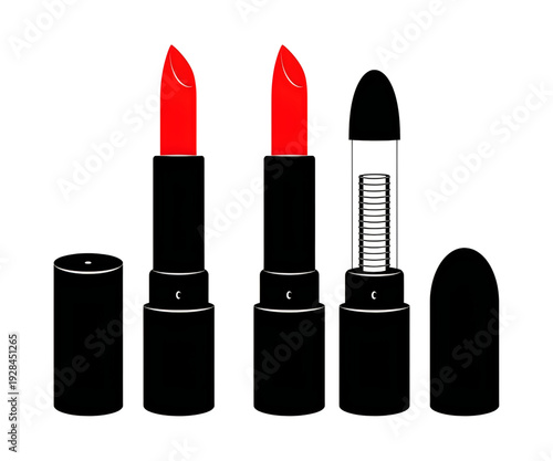 Lipstick set with red colors and applicator on white background
