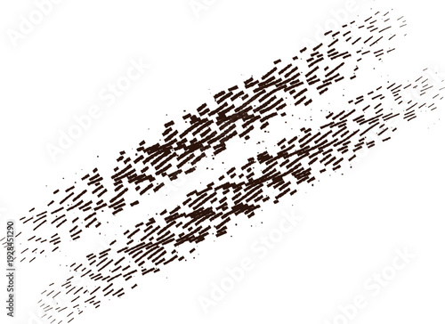 Black tire tracks on Transparent Background. Rich Brown Paint Stroke Texture for Organic and Earthy Design Applications