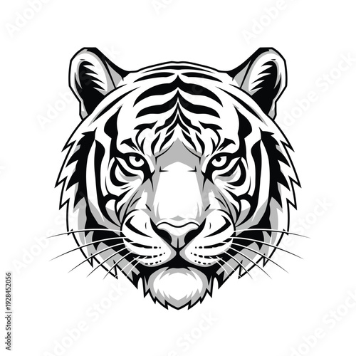 Graceful black and white illustration of a majestic tiger’s face in profile Vector