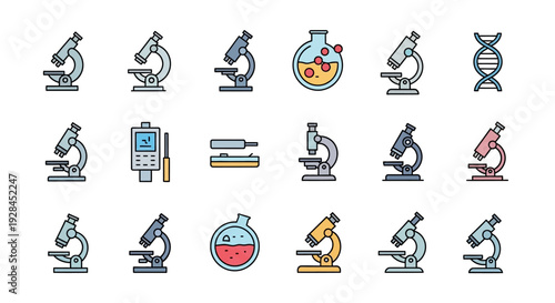 Collection of Laboratory Equipment and Science Icons.