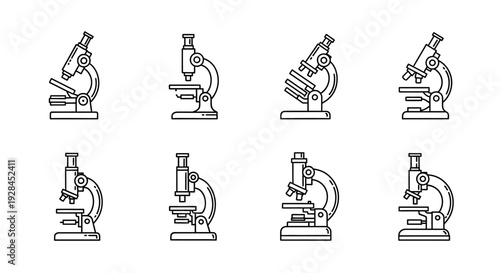 Microscope icons in various orientations and configurations.