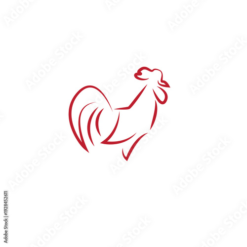 Rooster logo vector with minimalist red brush strokes forming the silhouette of a proud cockerel