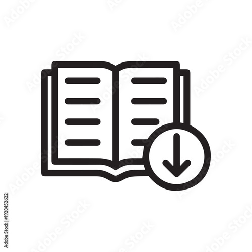 Book and arrow download icon. Outline book and arrow download vector icon for web design isolated on white background
