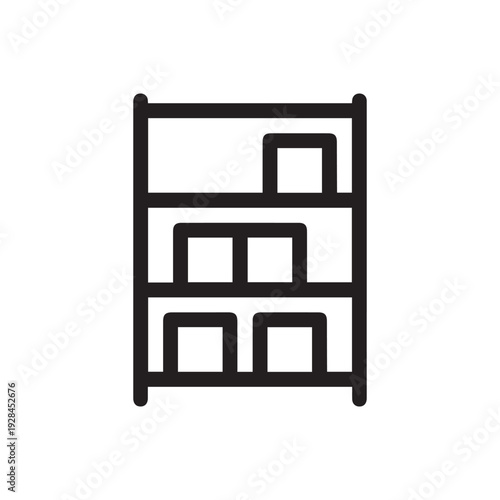 Shelving unit isolated icon, heavy duty plastic freestanding storage shelving unit vector symbol with editable stroke

