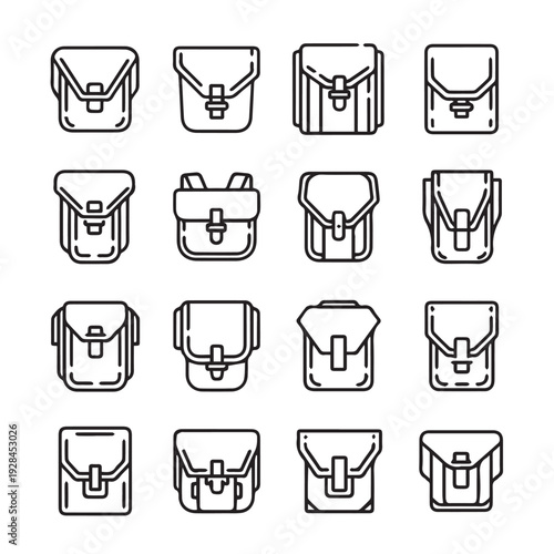 Collection of messenger bags and satchel icons line art vector graphics