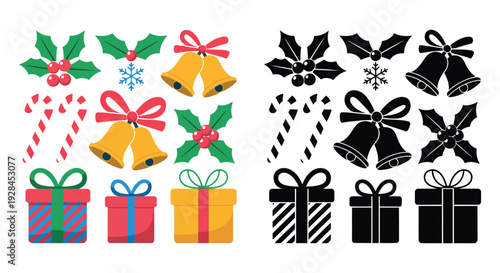 Colorful and monochrome Christmas holiday and symbols