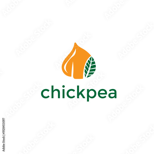 Chickpea logo vector featuring a stylized orange seed paired with a green leaf