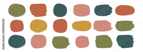 Muted tone paint swatch shapes set, hand painted abstract blobs isolated on transparent background