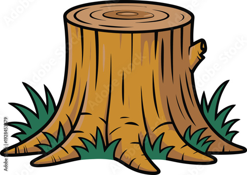 Cartoon tree stump with grass, a simple and charming illustration of nature's elements.