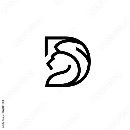 Lion head stylized within a capital letter d shaped logo vector