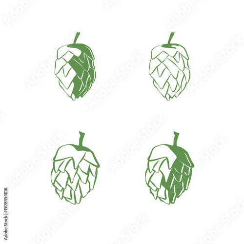 Hop cone set in green color for brewery logo vector.