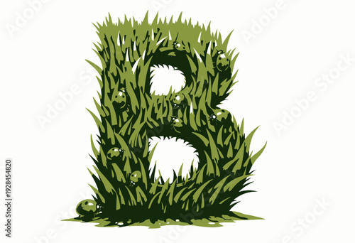 Creative Illustration of the Letter B Shaped from Lush Green Grass Adorned with Multiple Bright Red Ladybugs for Nature Inspired Design