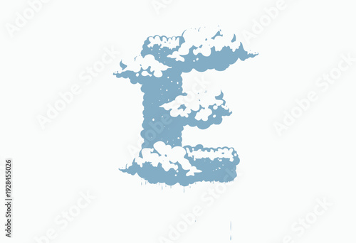 Creative Artwork of Letter E Shaped from Puffy Clouds Drifting Gently in a Clear Blue Sky with Soft Raindrops Falling Below
