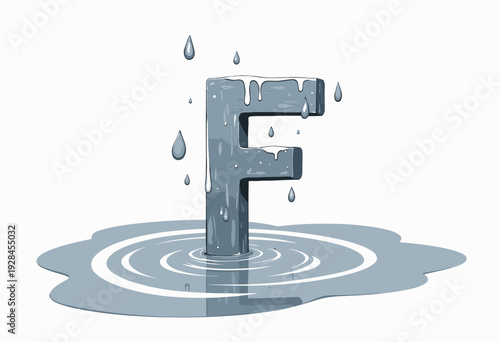 An artistic depiction of the letter F submerged in a pool of splashing water, surrounded by droplets emphasizing a theme of fluidity and refreshment