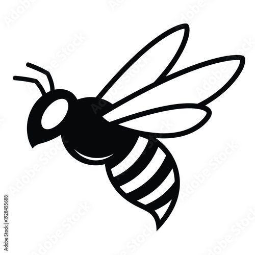 A stylized black and yellow striped bee icon with detailed wings and antennae Vector
