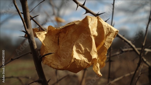 Wallpaper Mural Faded Crumpled Wrapper Adorned with Sharp Thorns on a Thorny Branch Torontodigital.ca