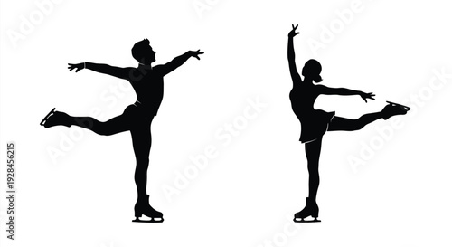 Two figure skaters in dynamic poses a striking black silhouette