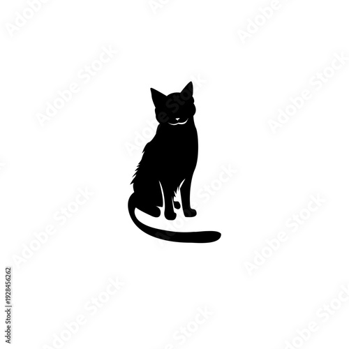 Sitting cat silhouette in black color for pet shop logo vector