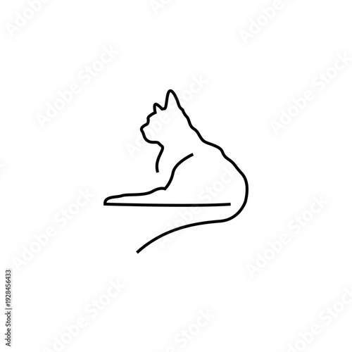 Lying cat silhouette in black line style for pet shop logo vector