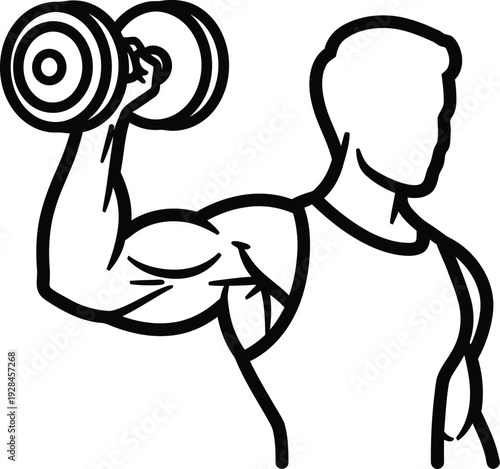 Fitness illustration of man lifting dumbbell for shoulder and arm workout at gym