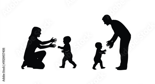 Family reunion with parents and children depicted in black silhouette