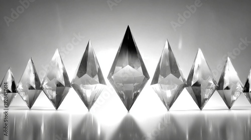 Wallpaper Mural Row of precisely cut clear geometric crystal shapes reflecting light and casting shadows Torontodigital.ca