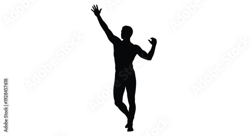 A joyful figure raises an arm in celebration a striking silhouette