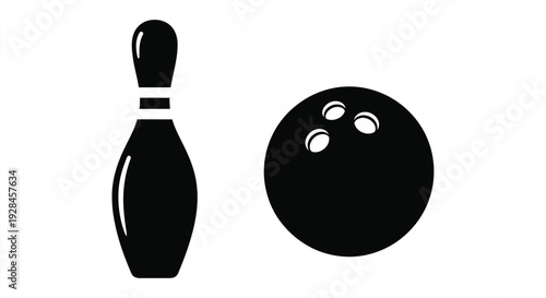 Black bowling pin and ball depiction in stark contrast silhouette