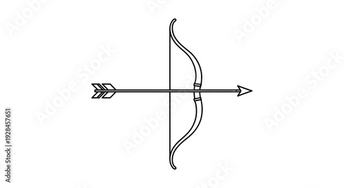 Simple line drawing of a recurve bow with an arrow centered on a white background