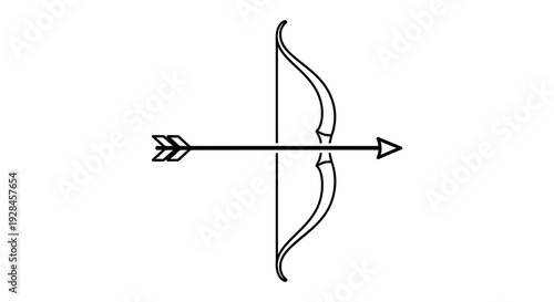 Simple black and white line drawing of a bow and arrow side view