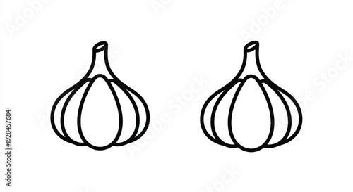 Two garlic bulbs depicted in a simple black outline silhouette