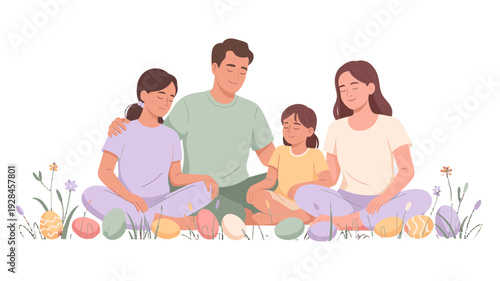 Family enjoying Easter celebration in nature.