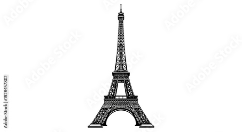 A stylized black and white illustration of the eiffel tower in paris france