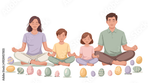 A meditating family focusing on wellness and mindfulness.