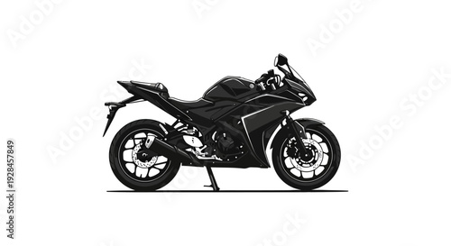 Stylized black motorcycle illustration on a white background side profile view