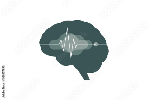 Stylized graphic illustration representing brain wave activity and neural function measurement for medical science on transparent background