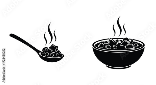 A black bowl of cereal with a spoon simple design silhouette