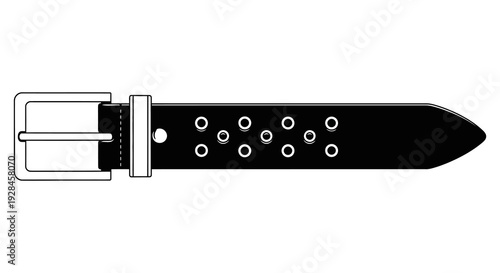 Black leather belt with silver buckle and multiple holes isolated on white