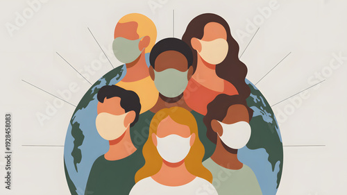 Diverse group wearing face masks globally.