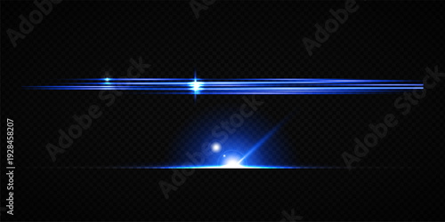 Colorful Star Light Effect Collection with Blue, Golden, and Yellow Glowing Starlight Sparkle Rays and Lens Flare Illumination on Transparent Background