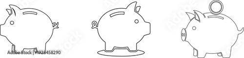 Vector Thin line piggy bank vector symbols for banking, budget, and investment , minimalist piggy bank outline icons for savings and finance