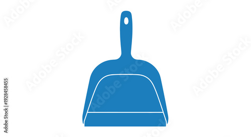 A simple blue dustpan illustration with a clean modern silhouette