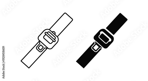 Two depictions of a seatbelt buckle one outlined and one solid silhouette