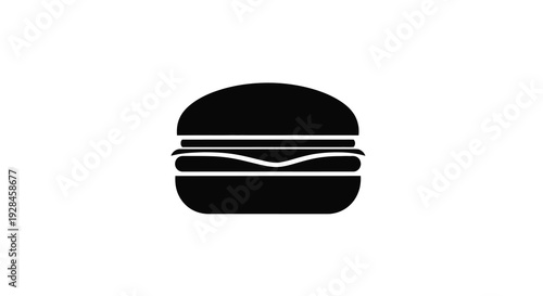 Simple black silhouette of a classic cheeseburger on a white background