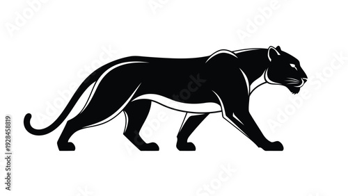 Graceful black panther silhouette in elegant mid-stride pose Vector